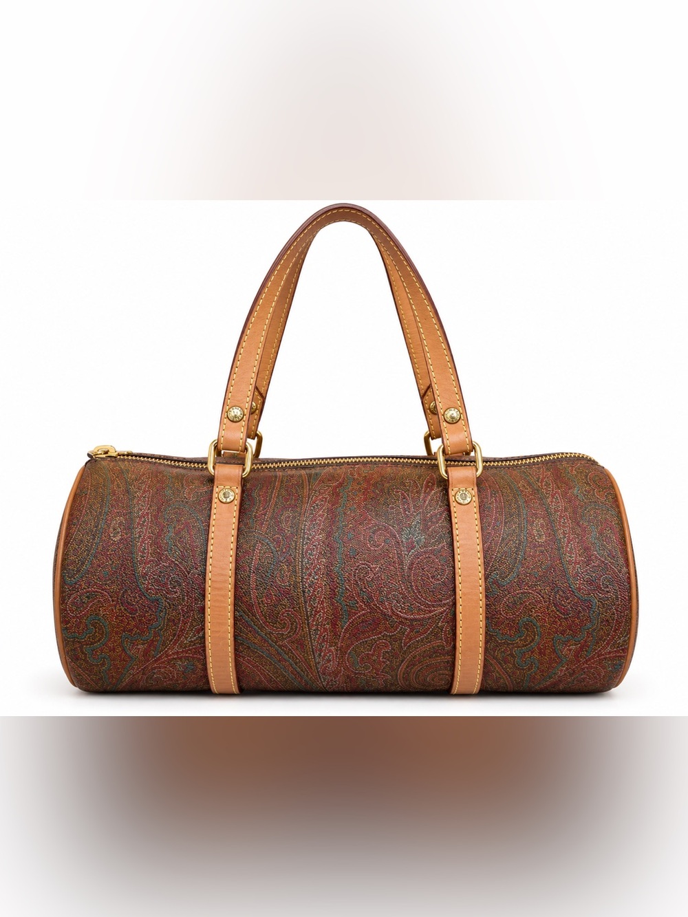 Vintage Etro Milano Paisley Barrel Bag Leather Trim Made in Italy